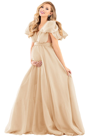 Puff Sleeve Maternity Dresses For Baby Shower Chiffon Maternity Dress