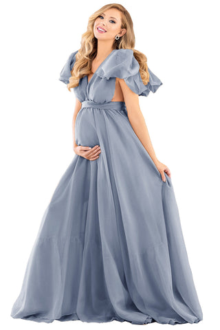 Puff Sleeve Maternity Dresses For Baby Shower Chiffon Maternity Dress