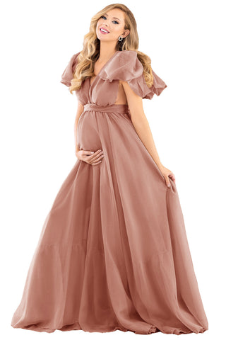 Puff Sleeve Maternity Dresses For Baby Shower Chiffon Maternity Dress