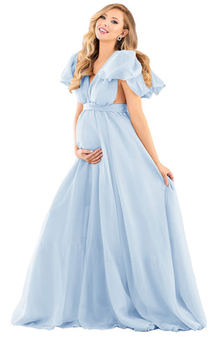 Puff Sleeve Maternity Dresses For Baby Shower Chiffon Maternity Dress