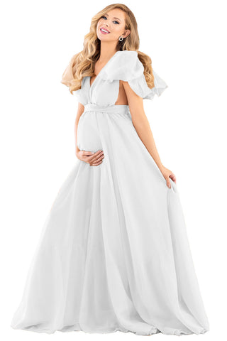 Puff Sleeve Maternity Dresses For Baby Shower Chiffon Maternity Dress
