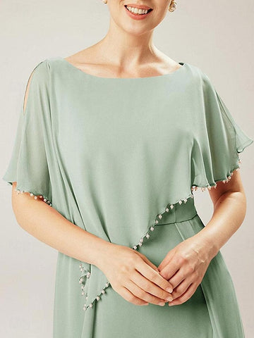 Vestidos de corte recto/columna para la madre de la novia, manga corta y borla. 