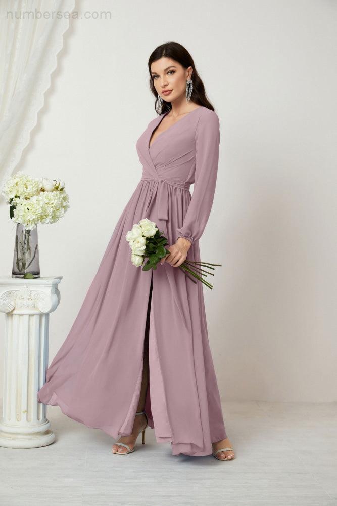 Baoleely Elegant Lavender Maxi Dress with Long Sleeves and Tie Waist for Formal Events