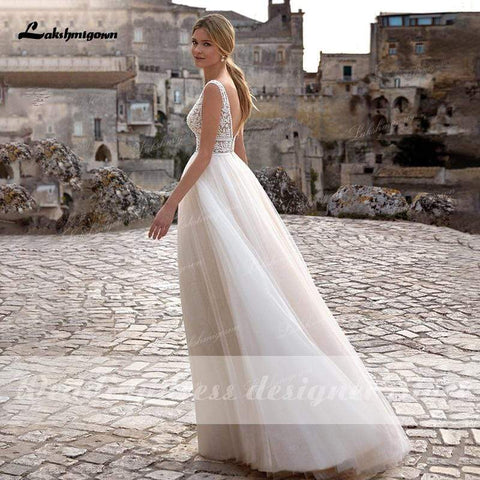 Baoleely robe de mariée été plage A-ligne princesse robes de mariée bohème chic dentelle col en V robe de mariée blanche Abito da sposa