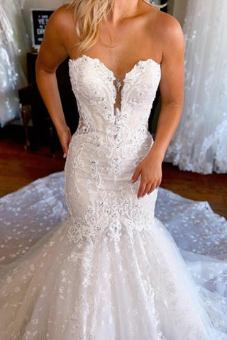 Vintage Sweetheart Lace Sleeveless Mermaid Wedding Dress Bridal Gowns
