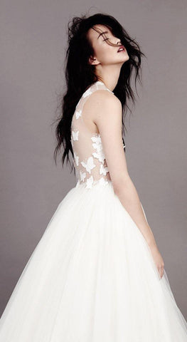 Wedding Dresses Scoop A-line Butterfly Appliques Tulle Ivory Bridal Gown  WD421
