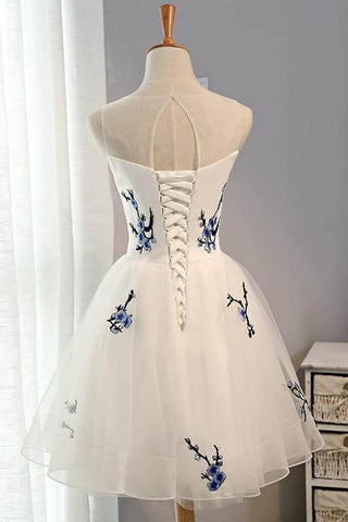 Robe de bal courte en tulle blanc trapèze, robe de soirée blanche PD133