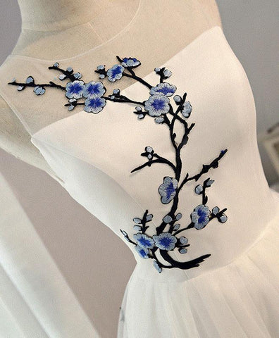 Robe de bal courte en tulle blanc trapèze, robe de soirée blanche PD133