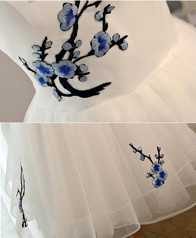 Robe de bal courte en tulle blanc trapèze, robe de soirée blanche PD133