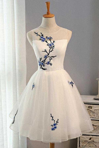 Robe de bal courte en tulle blanc trapèze, robe de soirée blanche PD133