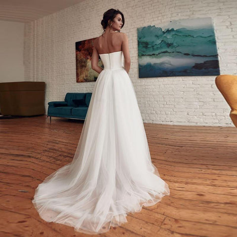 Robe de mariée blanche modeste Baoleely avec traîne amovible