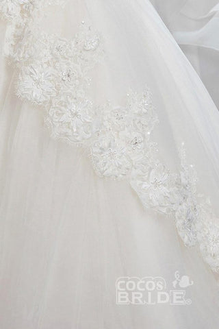 White Off The Shoulder 1/2 Sleeves Ball Gown Flower Girls Dress