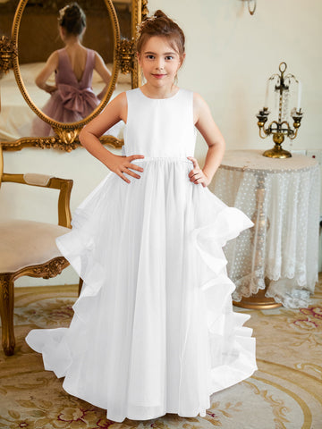 Ball-Gown/Princess Satin Tulle Floor-length Flower Girl Dress