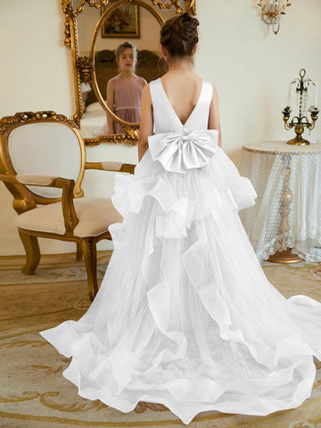Ball-Gown/Princess Satin Tulle Floor-length Flower Girl Dress