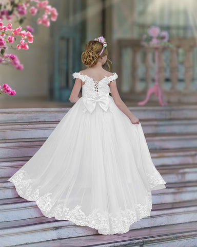 Ball-Gown/Princess Lace Sweep Train Pink Birthday Dress