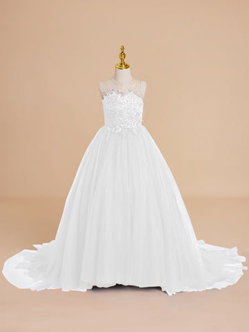 Ball-Gown/Princess Tulle Sweep Train Flower Girl Dress