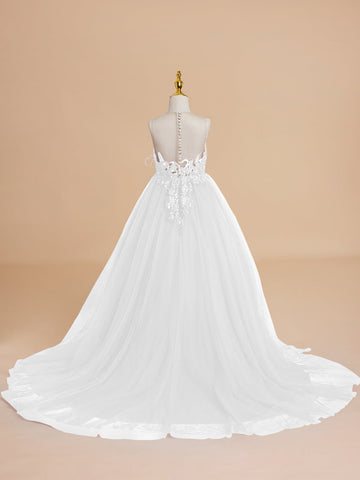 Ball-Gown/Princess Tulle Sweep Train Flower Girl Dress