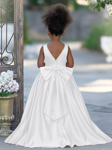 Sleeveless Satin Beaded Neckline and Bow Detail Dress