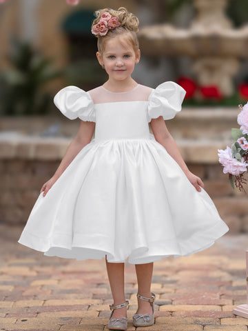 Ball-Gown/Princess Satin Knee-length Flower Girl Dress