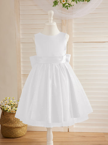 Ball-Gown/Princess Satin Tulle Knee-length Flower Girl Dress
