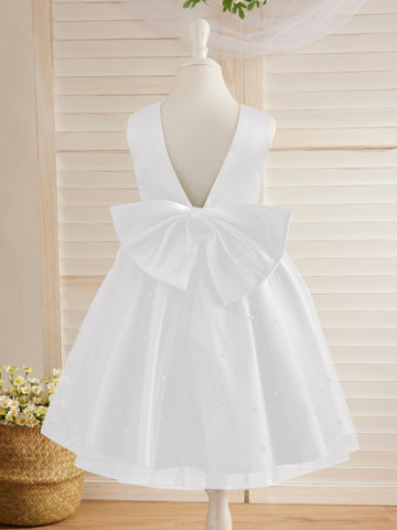 Ball-Gown/Princess Satin Tulle Knee-length Flower Girl Dress