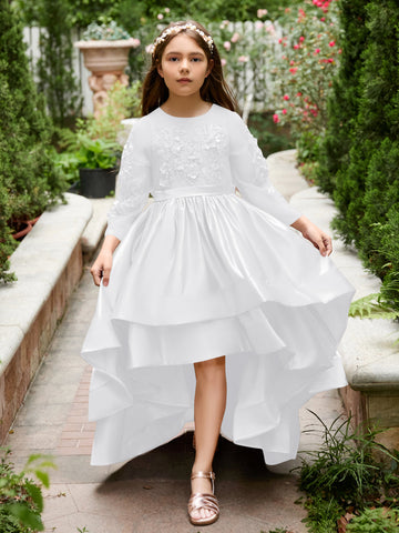 A-line Satin Asymmetrical Flower Girl Dress