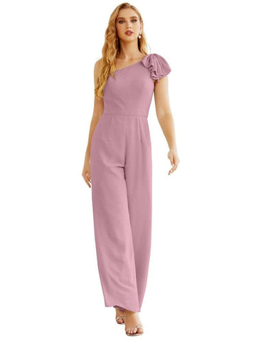 Mono largo de gasa de un solo hombro para mujer, vestido formal de noche, vestido largo de dama de honor, pantalones para fiesta de boda SEA28034 