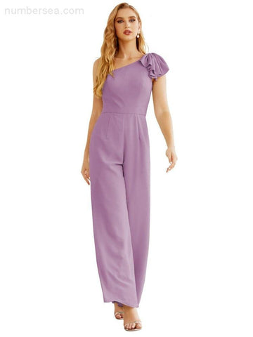 Mono largo de gasa de un solo hombro para mujer, vestido formal de noche, vestido largo de dama de honor, pantalones para fiesta de boda SEA28034 
