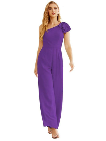 Mono largo de gasa de un solo hombro para mujer, vestido formal de noche, vestido largo de dama de honor, pantalones para fiesta de boda SEA28034 