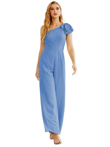 Mono largo de gasa de un solo hombro para mujer, vestido formal de noche, vestido largo de dama de honor, pantalones para fiesta de boda SEA28034 