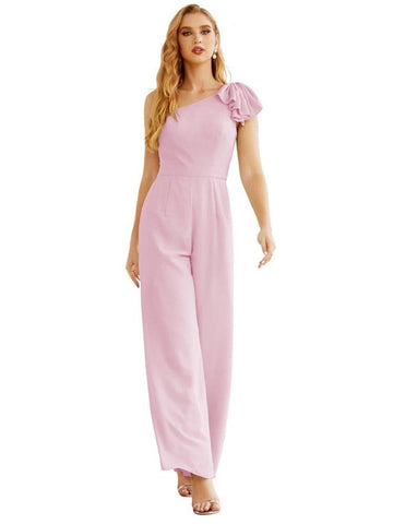 Mono largo de gasa de un solo hombro para mujer, vestido formal de noche, vestido largo de dama de honor, pantalones para fiesta de boda SEA28034 