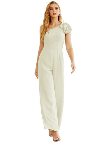Mono largo de gasa de un solo hombro para mujer, vestido formal de noche, vestido largo de dama de honor, pantalones para fiesta de boda SEA28034 