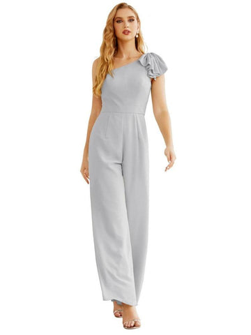 Mono largo de gasa de un solo hombro para mujer, vestido formal de noche, vestido largo de dama de honor, pantalones para fiesta de boda SEA28034 