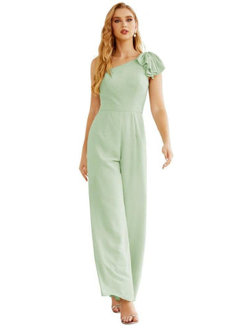 Mono largo de gasa de un solo hombro para mujer, vestido formal de noche, vestido largo de dama de honor, pantalones para fiesta de boda SEA28034 