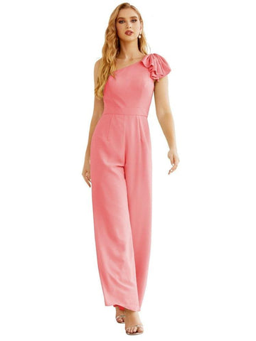Mono largo de gasa de un solo hombro para mujer, vestido formal de noche, vestido largo de dama de honor, pantalones para fiesta de boda SEA28034 