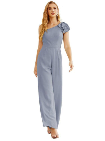 Mono largo de gasa de un solo hombro para mujer, vestido formal de noche, vestido largo de dama de honor, pantalones para fiesta de boda SEA28034 