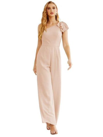 Mono largo de gasa de un solo hombro para mujer, vestido formal de noche, vestido largo de dama de honor, pantalones para fiesta de boda SEA28034 