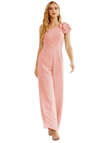 Mono largo de gasa de un solo hombro para mujer, vestido formal de noche, vestido largo de dama de honor, pantalones para fiesta de boda SEA28034 