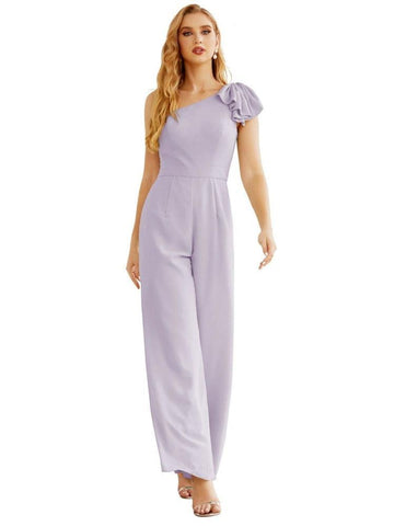 Mono largo de gasa de un solo hombro para mujer, vestido formal de noche, vestido largo de dama de honor, pantalones para fiesta de boda SEA28034 