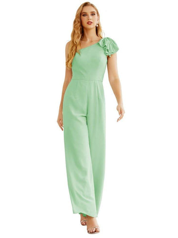 Mono largo de gasa de un solo hombro para mujer, vestido formal de noche, vestido largo de dama de honor, pantalones para fiesta de boda SEA28034 