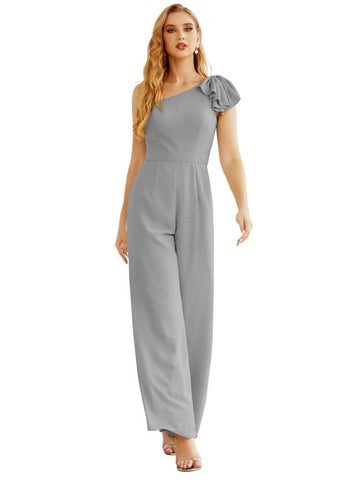 Mono largo de gasa de un solo hombro para mujer, vestido formal de noche, vestido largo de dama de honor, pantalones para fiesta de boda SEA28034 