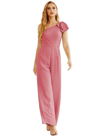 Mono largo de gasa de un solo hombro para mujer, vestido formal de noche, vestido largo de dama de honor, pantalones para fiesta de boda SEA28034 
