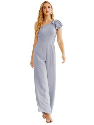 Mono largo de gasa de un solo hombro para mujer, vestido formal de noche, vestido largo de dama de honor, pantalones para fiesta de boda SEA28034 
