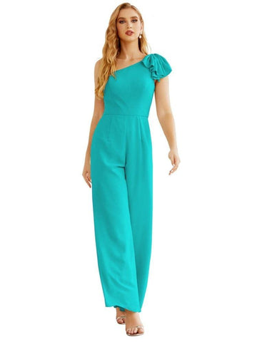 Mono largo de gasa de un solo hombro para mujer, vestido formal de noche, vestido largo de dama de honor, pantalones para fiesta de boda SEA28034 