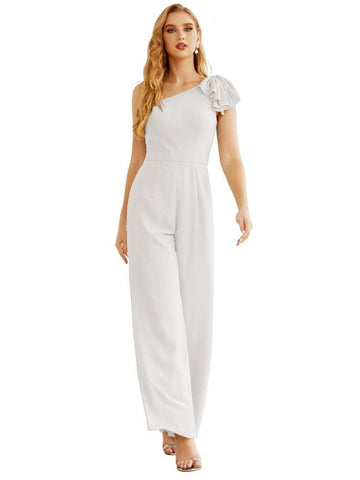 Mono largo de gasa de un solo hombro para mujer, vestido formal de noche, vestido largo de dama de honor, pantalones para fiesta de boda SEA28034 