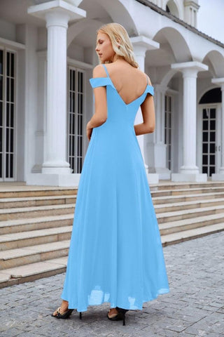 Vestido de noche de dama de honor con tirantes finos y hombros descubiertos para mujer 28093 