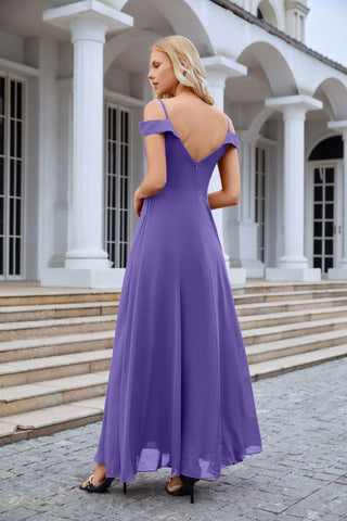 Vestido de noche de dama de honor con tirantes finos y hombros descubiertos para mujer 28093 