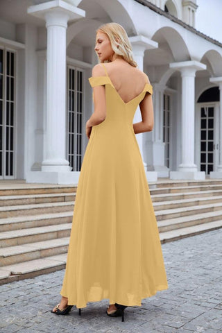 Vestido de noche de dama de honor con tirantes finos y hombros descubiertos para mujer 28093 