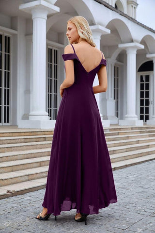 Vestido de noche de dama de honor con tirantes finos y hombros descubiertos para mujer 28093 