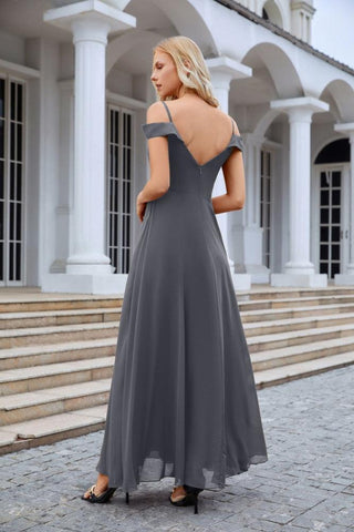 Vestido de noche de dama de honor con tirantes finos y hombros descubiertos para mujer 28093 